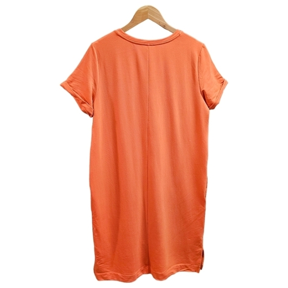 Garnet Hill Orange Tencel Terry V-Neck Shirt Dress Size Medium Pockets Stretch - Picture 6 of 10